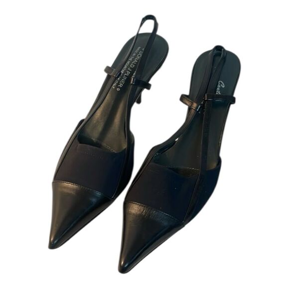 Donald J. Pliner Couture Black Slingback Leather Cap Toe Heel | size 7.5 - Picture 2 of 11